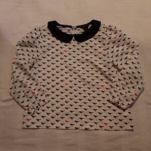 Forever 21 girls size 7-8 blouse with pink and black crows peter pan collar, EUC